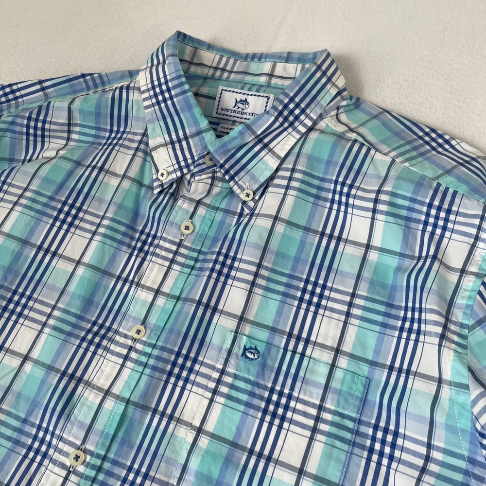 Southern Tide Mens XL Plaid Classic Fit Long Sleeve Button Down Shirt Blue